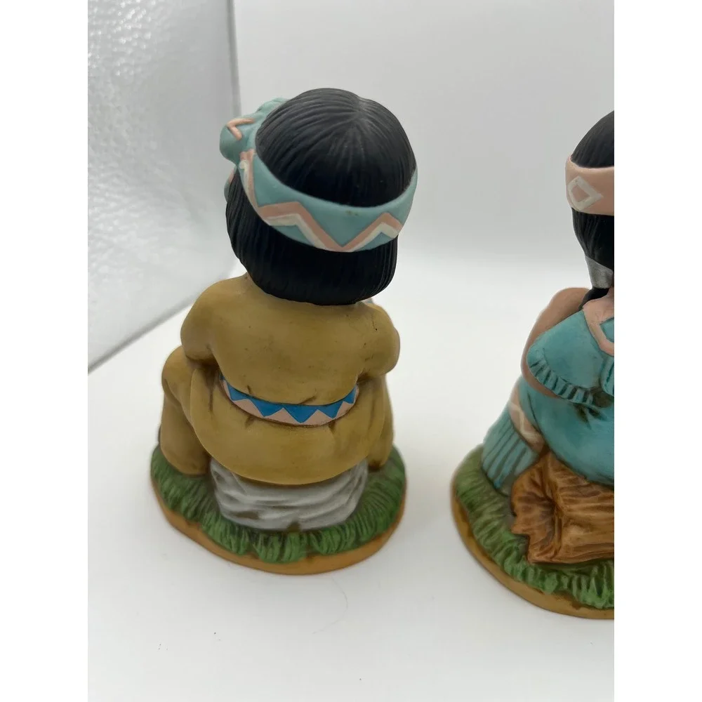 Vintage Homco 1428 Native American Children Figurines Boy Wolf Girl Lamb Set 2